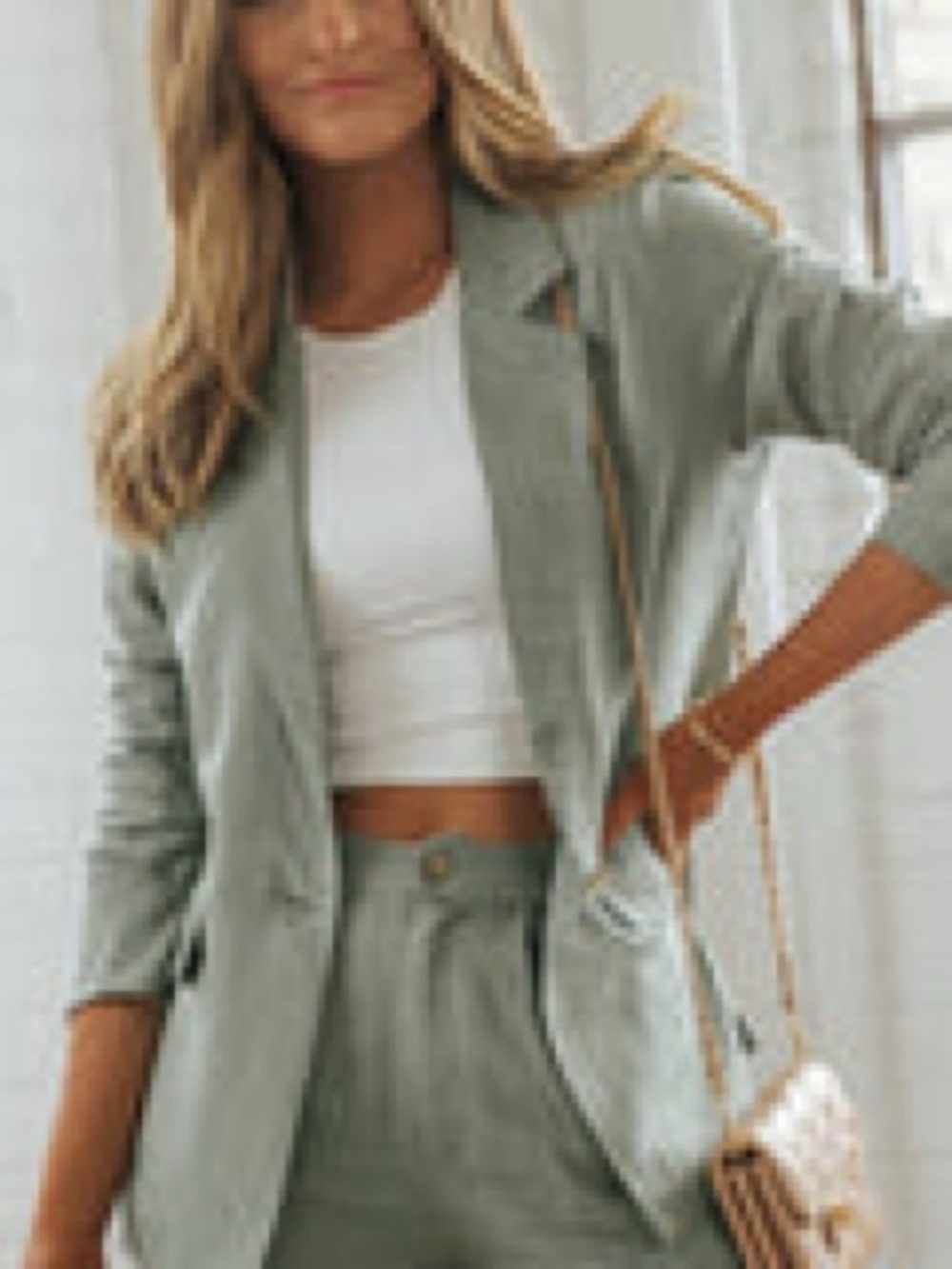 Light Sage Green Women's Blazer Jacket and shorts set